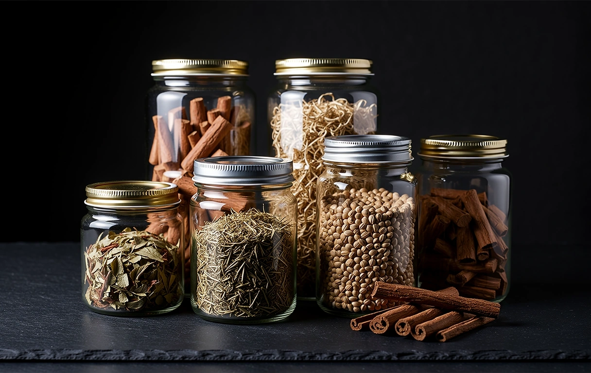 Traditional herbs in jars